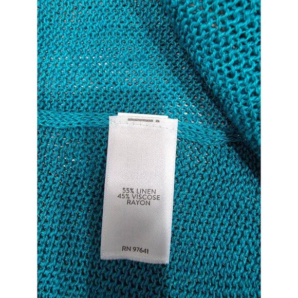 J. Jill Aqua Blue Open Knit linen Face Long Cardigan Sweater Pockets XL A003265 - Picture 5 of 10
